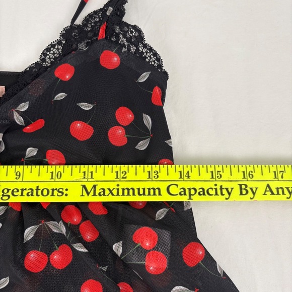 Bailey Rose Womens Cherry Print Cami Top Black Lace Trim Sweetheart Neckline S‎ - Picture 7 of 9